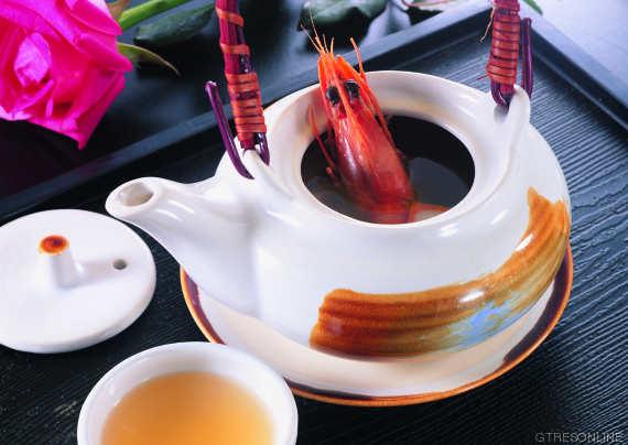 Foods Color image  food  tray  tea pot  tea cup  soup  shrimp  rose